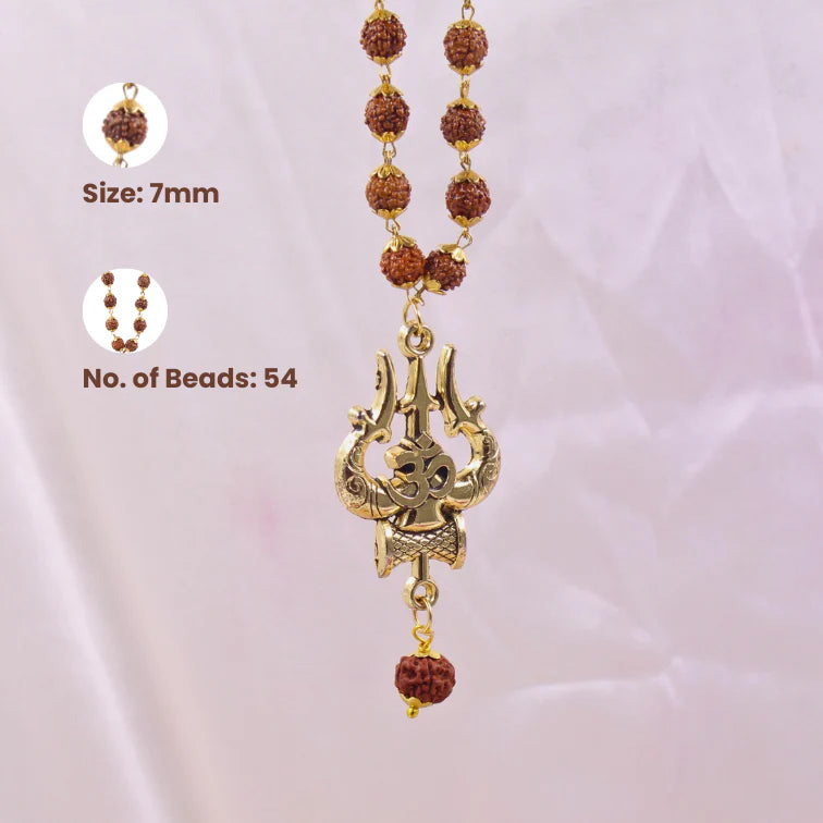 Gold Plated OM Shiva Trishool Rudraksha Necklace And Bracelet Combo